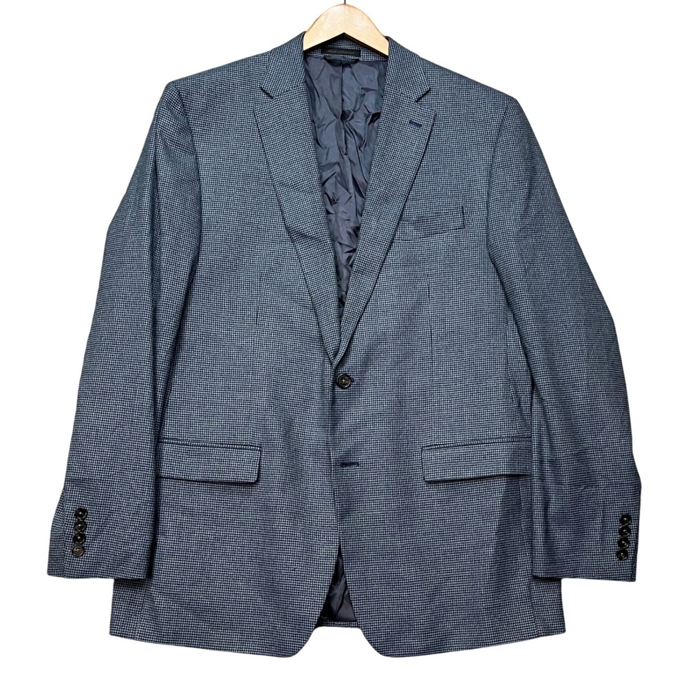 Lauren Ralph Lauren Blazer Mens 44L Blue Houndstooth Two Button Sport Coat EUC